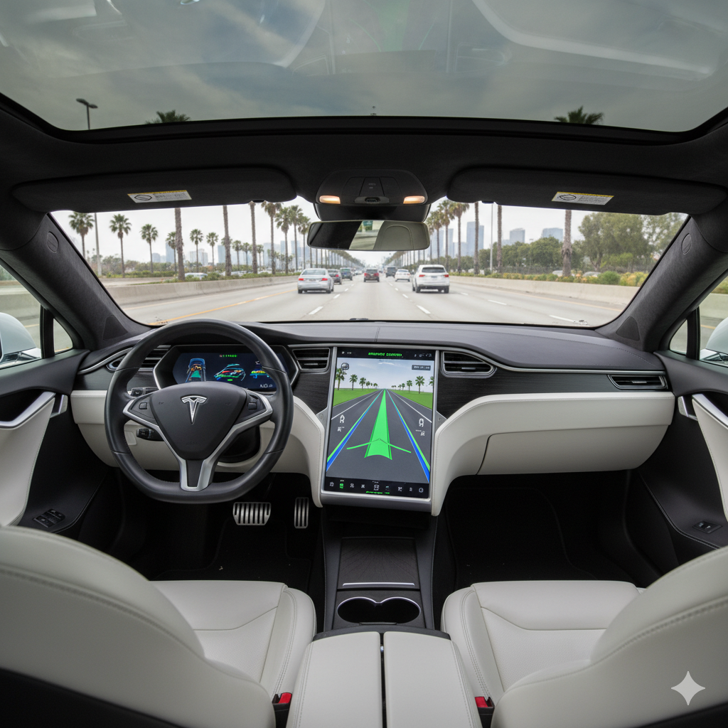 Tesla vehicle driving itself